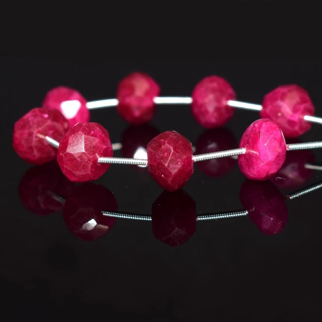 8-9MM Genuine Pink Ruby Faceted Rondelle Untreated Gemstone Craft Making Beads