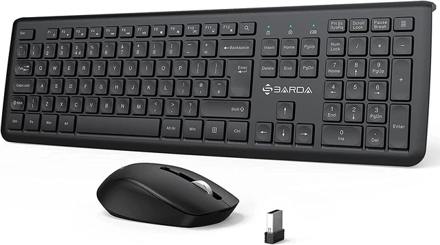 Wireless Keyboard and Mouse Set -SBARDA, 2.4 GHz Wireless, One USB Receiver, 12