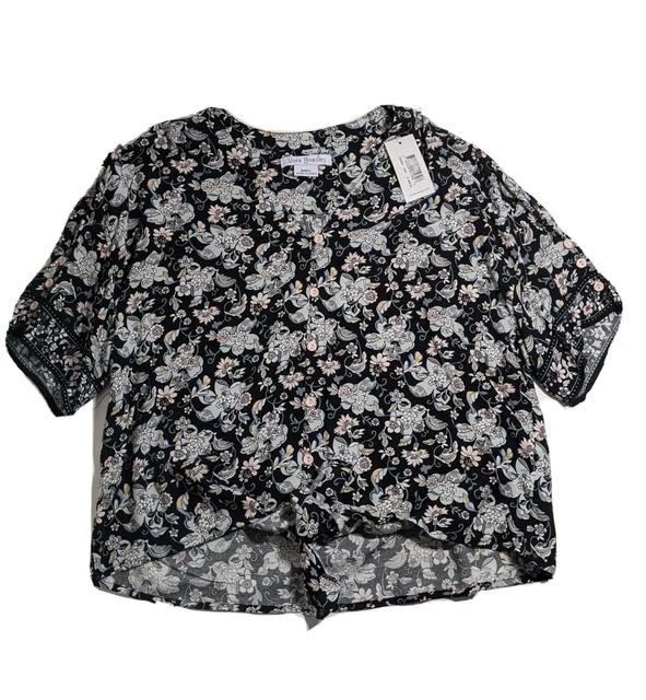 Vera Bradley Black Paisley Short Sleeve Tie Front Pajama Top NEW Sz Small $58