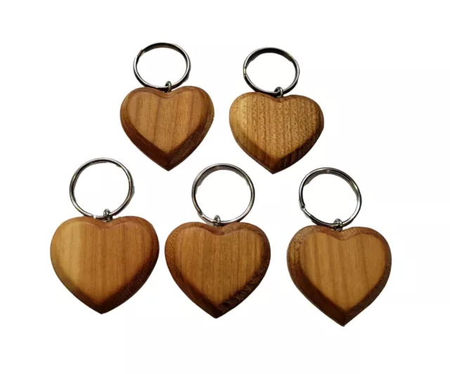 5x Wooden Key Rings - Little Wood key ring key chain - Shape Small Love Heart