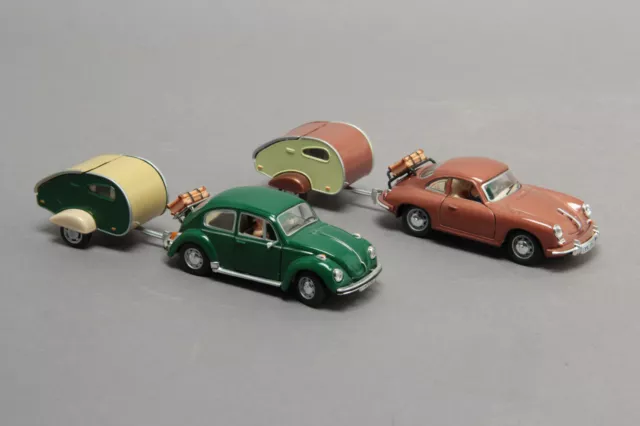 Hongwell Porsche 356B VW Käfer Avec Figurines Kupfer-Grün & 2 X Caravane