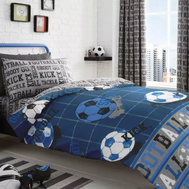 Blue Duvet Covers Football Soccer Reversible Print Kids Quilt Cover Bedding Sets