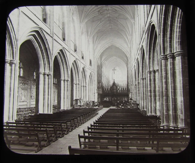 GWW Glas magische Laterne Rutsche KASTER - KATHEDRALENSCHIFF NACH OSTEN SCHAUEN C1890