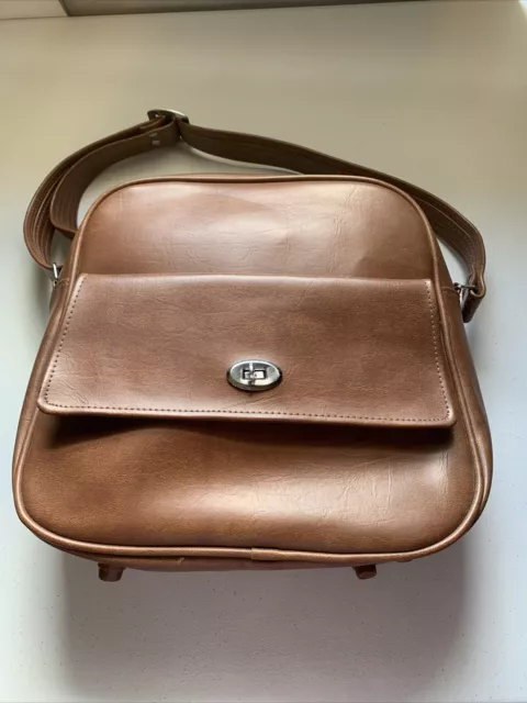 Trojan Luggage Carryon Travel Overnight Bag Vinyl Brown Vintage 13” x 12” x 5”