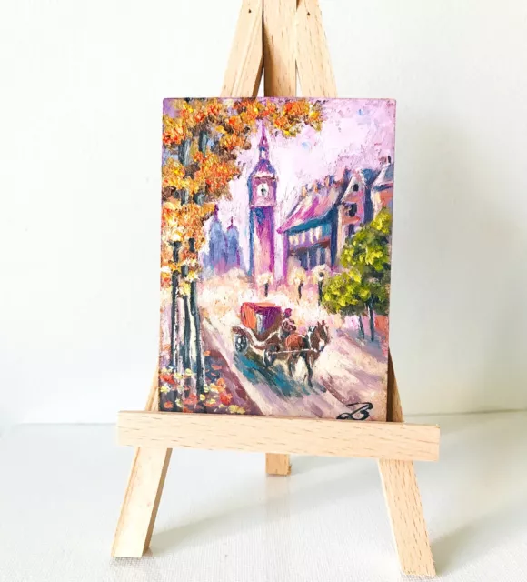 Set of 2 Tower of Old London Japanese Painting Tokyo Cityscape ACEO original art 3