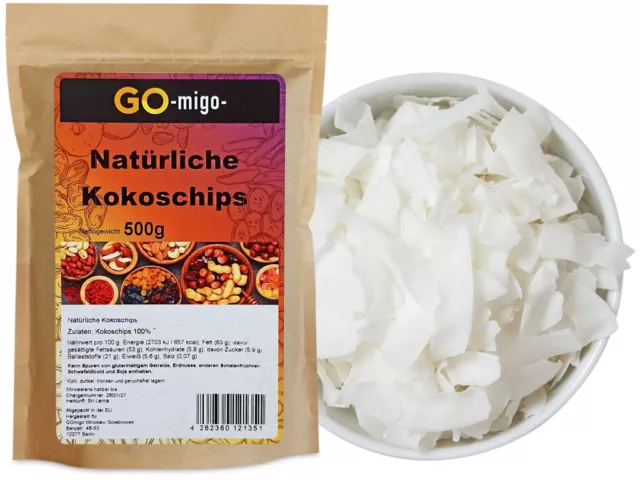 Natürliche Kokoschips, Kokosflocken 500 g - GOmigo