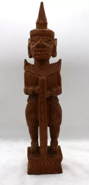 Hand Carved wood warrior Guard Statue 12 in. tall w/ staff great detail see pii