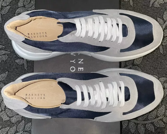 (RARE) BARNEYS NY Men's High-Sole Suede Sneakers Size12 Made In Italy Navy/LtGry 2