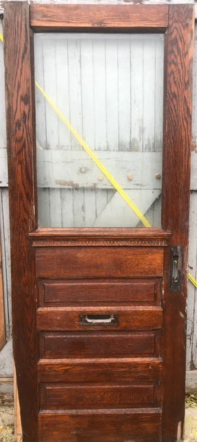 36x89” Heavy Oak Antique 3-Panel Beveled Glass Exterior Door with Dentil Molding