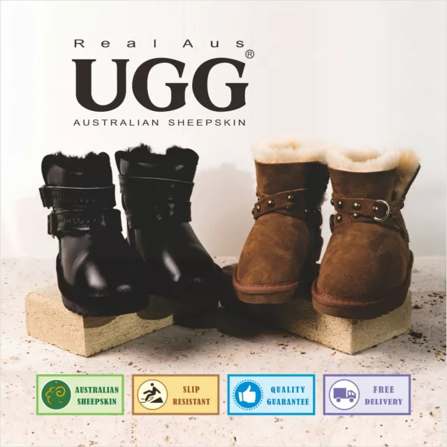 UGG Real Aus100% AustralianSheepskin Wool Children/Kid Studded Strap Ankle Boot