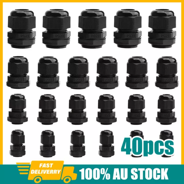 40Pcs Waterproof Nylon Cable Gland Kit IP68 Joints Adjustable Locknut Tool Set