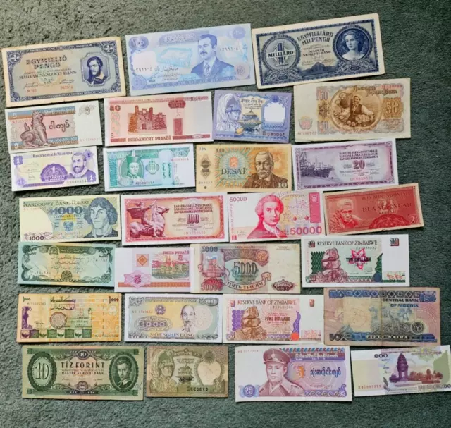 50 Banknotes from around the World, Majority are Uncirculated, {L078}