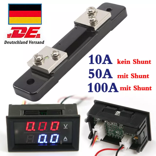 DC 100V 10/50/100A Voltmeter Ammeter Dual LED Digital Volt Amp Meter Gauge 3 Bit