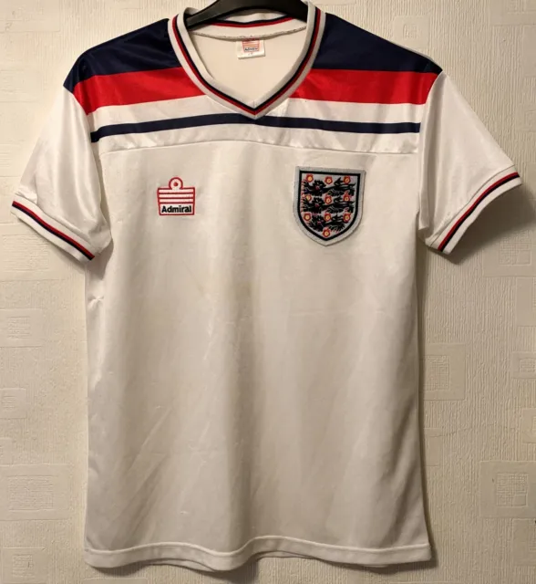 Rare England National Football Team 1980 White Red Blue Admiral Home Shirt S Eng