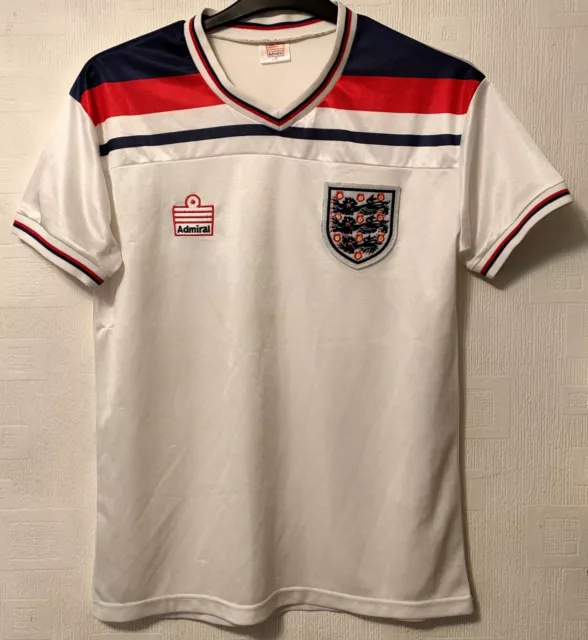 Rare England National Football Team 1980 White Red Blue Admiral Home Shirt S Eng