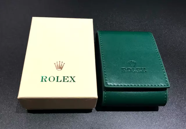 ROLEX 100 GENUINE Green Leather Watch Pouch Travel Service Case