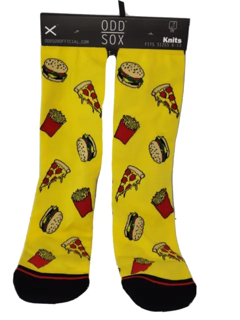 NEW Odd Sox With Pizza Burgers & Fries Size 6-13 Socks - Yellow