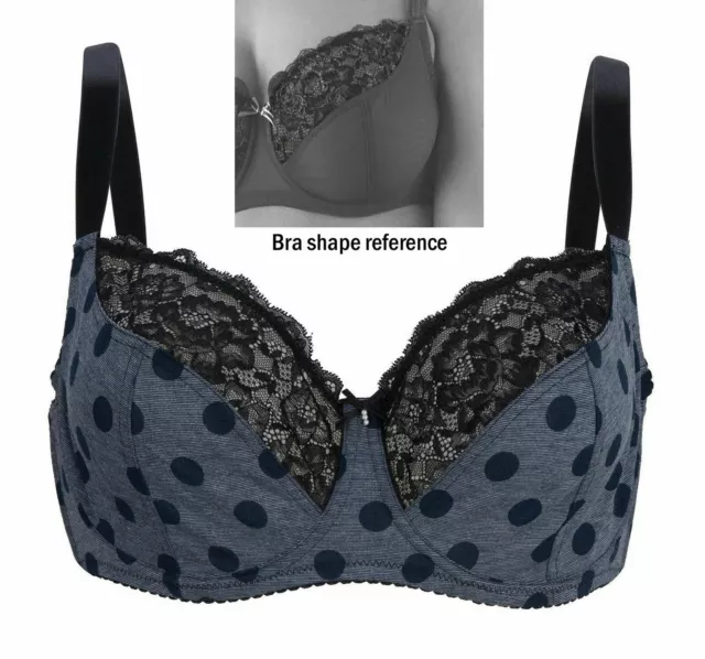 12F Navy Dots Full Cup Balcony Unpadded Underwired Bra SP006