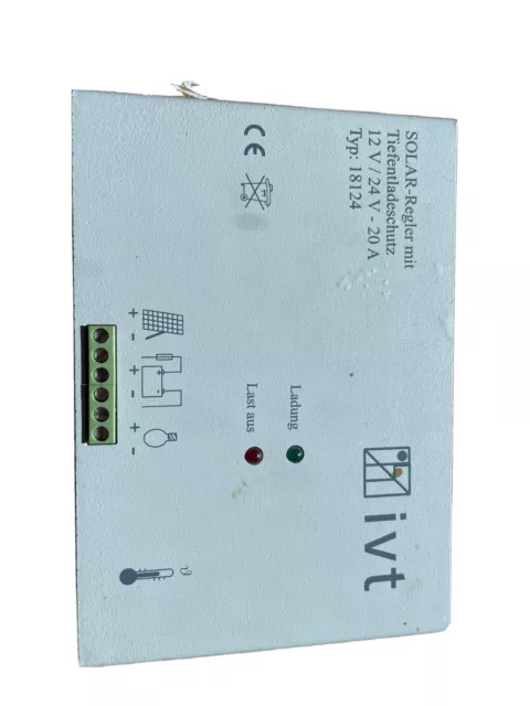 Solarladeregler IVT 18124 12/24 V 20A mit Tiefentladeschutz und Sicherung