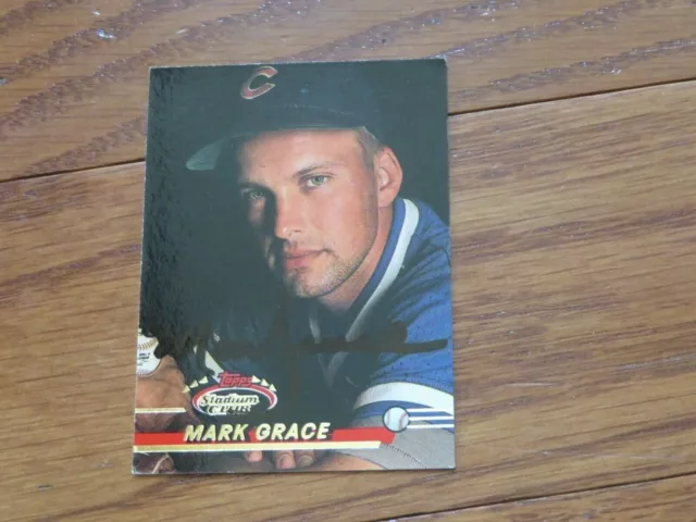 Mark Grace Autographed Hand Signed Card Chicago Cubs Topps Stadium Club