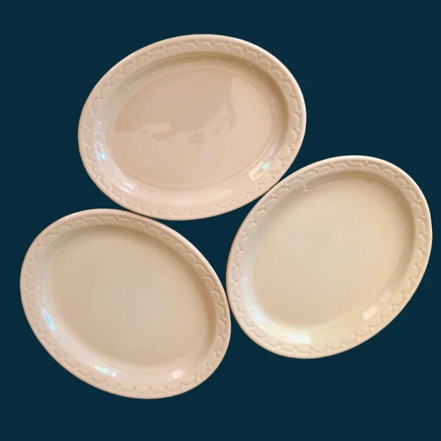 3 Syracuse China Econo-Rim Adobe Tan Embossed Border Oval Side Plates 7”L Vtg
