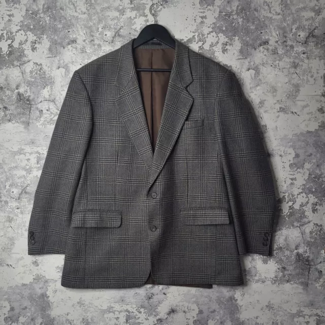 Dunn & Co Mens Blazer 44" Classic British Pure New Wool Brown Check Suit Jacket