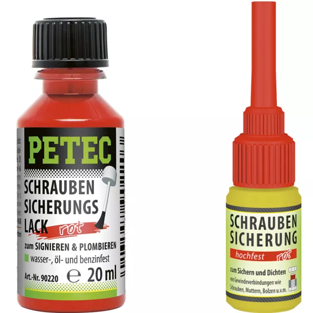 Petec Schraubensicherung rot Hochfest 5ml + Sicherungslack rot 20ml