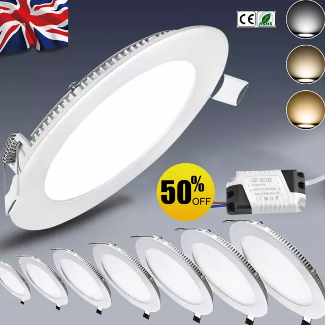 UK Ultra Slim Recessed LED Flat Panel Ceiling Spot Lights Downlights Spotlights
