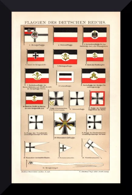 +Flaggen des Deutschen Reichs+ schöne alte Chromolitho+ 1902 +Kriegsflagge+