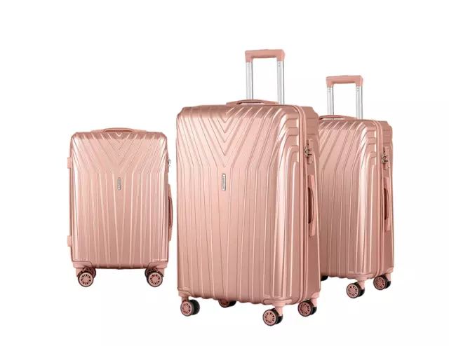 Free Shipping Wanderlite 3pc Luggage Trolley Suitcase Sets Hard Case Pink-AU 2