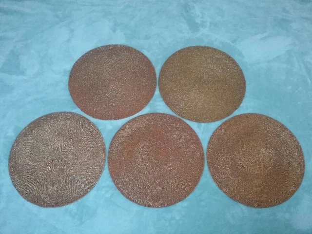 Placemat, Charger, Gold Glass Beaded Doiles & Coasters - Set of 5 each