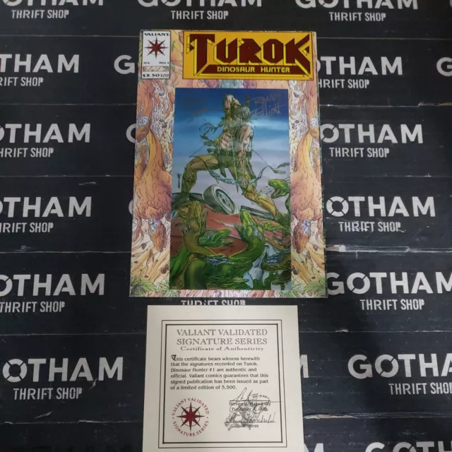 TUROK DINOSAUR HUNTER #1 SIGNED BY BART SEARS & RANDY ELLIOT VALIANT 1993 w COA