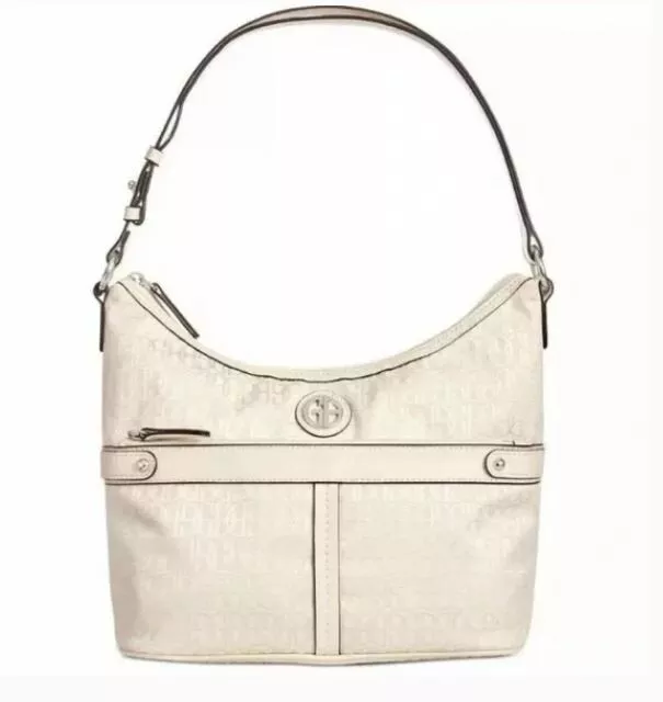 GIANI BERNINI Annabelle signature logo fabric hobo shoulder bag - Bone/Ivory