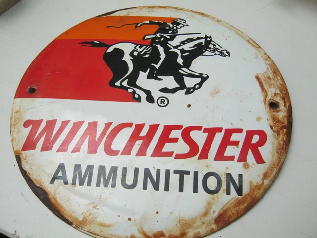 Winchester Ammunition Advertising Sign Porcelain Enamel Steel
