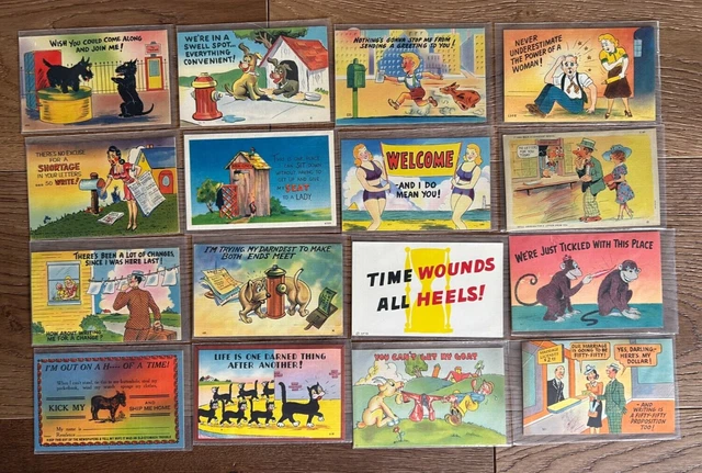 Lot (16) WWII 1930-1940s Era Adult Humor Postcards Risqué Funny Animal Sexy C