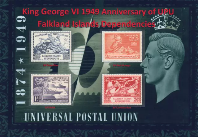 Kgvi 1949 Lovely Display Of Anniv Of Upu Falkland Islands Dependencies Mint Mm#1