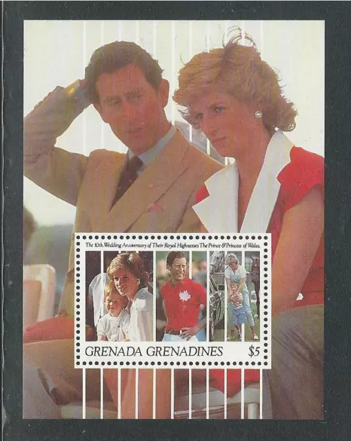 Grenada Grenadines # 1340 Mnh Royal Wedding, 10Th Anniversary Charles & Diana