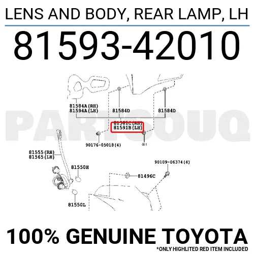 8159342010 Genuine Toyota BODY, RR LAMP, LH 81593-42010 OEM