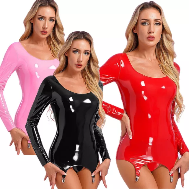 Womens Adult Shiny PVC Leather Minidress Cosplay Cotume Dress Lingerie Clubwear