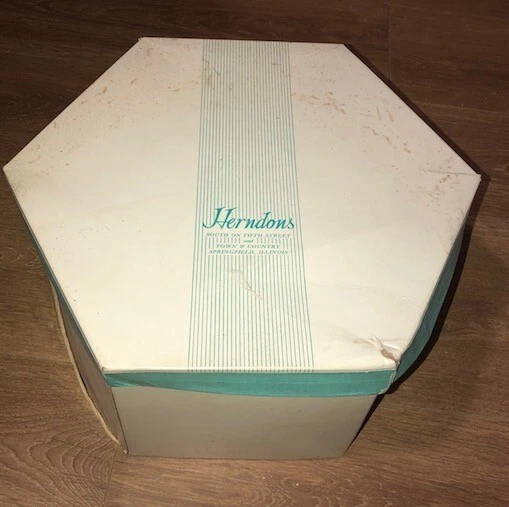 Vintage Hat Box Local Store Herndon's Original with String 1940's Octagon Shape