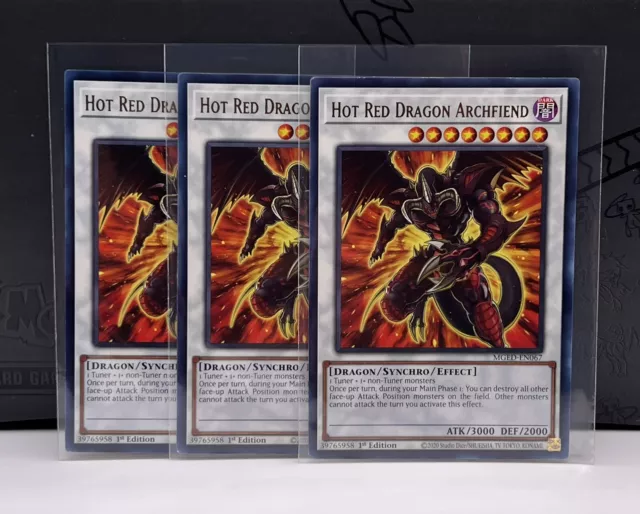 Yugioh! 3x Hot Red Dragon Archfiend - MGED-EN067 Gold Rare - 1st ed NM