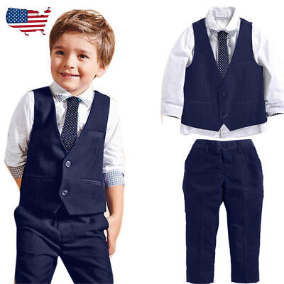 Kid Boy Gentleman Wedding Party Suits Shirt+Waistcoat+Long Pants+Tie Clothes Set