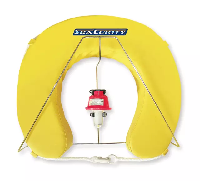 Rettungsring SeaCurity Hufeisen, gelb, mit Niro-Halter und LED Licht