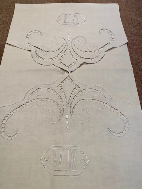 MOUCHOIR ANCIEN LIN BRODERIE RICHELIEU FESTON POCHETTE