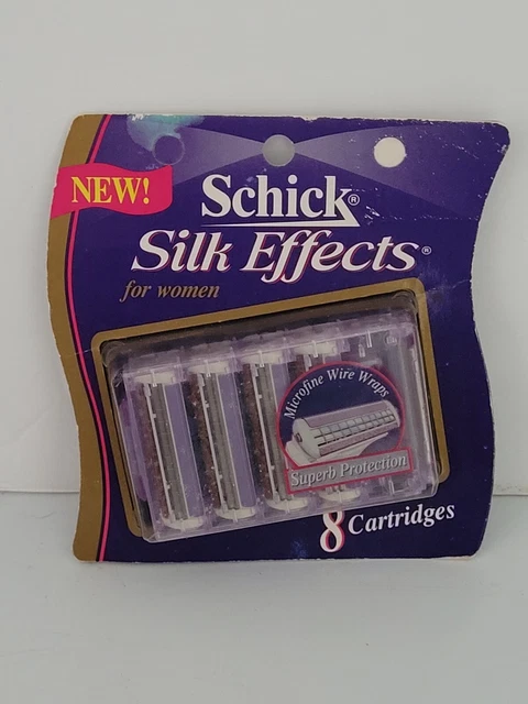De colección sellado 1995 efectos de seda Schick 8 cartuchos recargas de afeitar descontinuadas