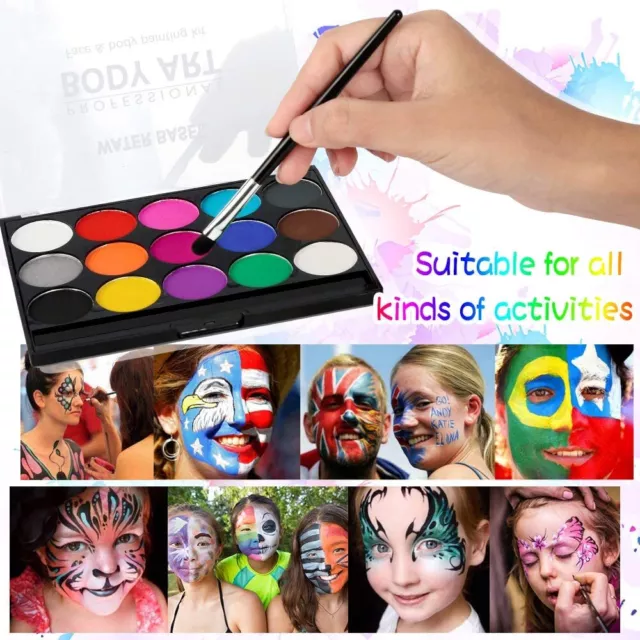 15Color Non Toxic Face Body Paint Make Up Palette Kit Water Based Oil Painting