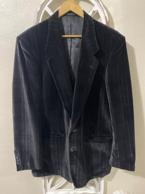 Balenciaga Blazer Mens Sports Coat Size 52 Pour Homme Cotton Velvet Plaid