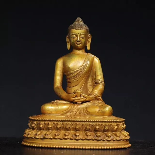 8" China old Tibet Tibetan Buddhism temple Bronze gilt Shakyamuni Buddha statue