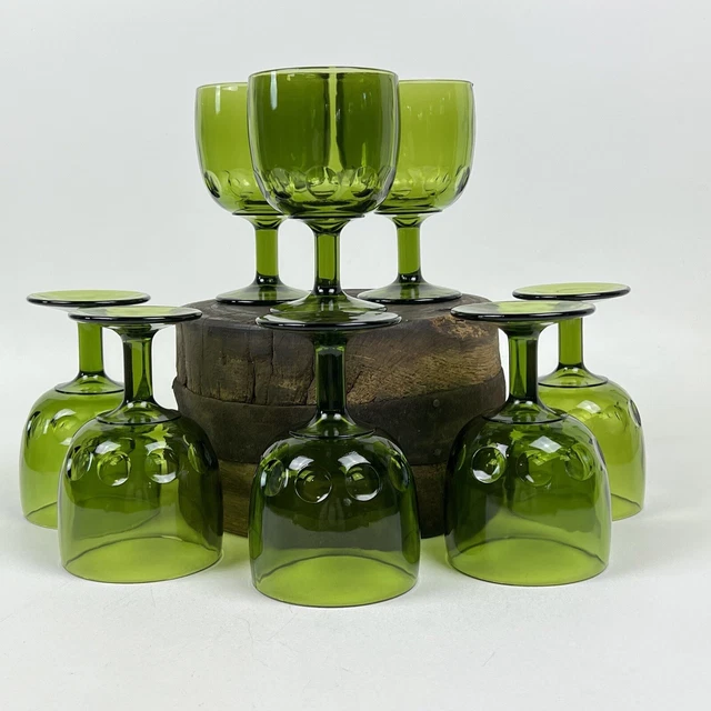 Vintage Bartlett Collins Schooner Beer Stemmed Glass Pressed Green Thumbprint
