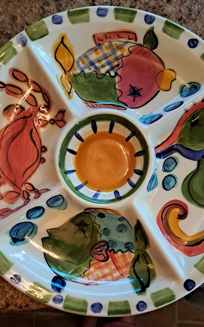 Beautiful Vicki Carrol Coastal Splish Splash Serving Dish Excellent Condition